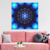 blue power mandala with flower of life キャンバスプリント (インサイチュ (リビング))