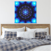 blue power mandala with flower of life キャンバスプリント (インサイチュ (寝室))
