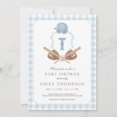 Blue Preppy Baseball Crest Baby Shower Invitation サンキューカード (正面)