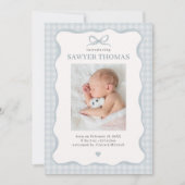 Blue Preppy Birth Announcement 招待状 (正面)