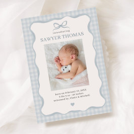 Blue Preppy Birth Announcement 招待状