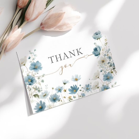 Blue Preppy Flowers Watercolor Baby Shower サンキューカード