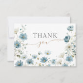 Blue Preppy Flowers Watercolor Baby Shower サンキューカード (正面)