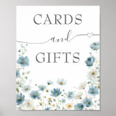 Blue Preppy Flowers Watercolor Cards And Gifts ポスター (正面)
