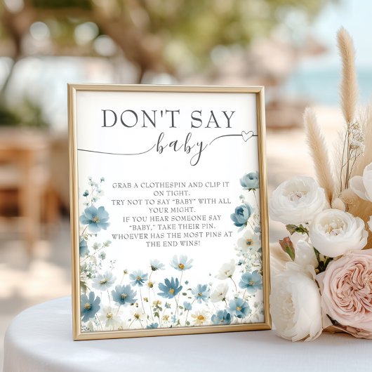 Blue Preppy Flowers Watercolor Don't Say Baby ポスター