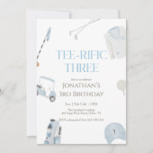Blue Preppy Tee-Rific Three Golf Birthday 招待状 (正面)