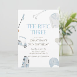 Blue Preppy Tee-Rific Three Golf Birthday 招待状
