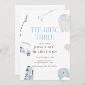 Blue Preppy Tee-Rific Three Golf Birthday 招待状 (正面/裏面)