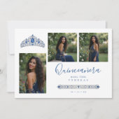 Blue Princess Quinceañera Tiara 3-Photos Spanish 招待状 (正面)