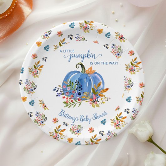 Blue Pumpkin Autumn Whimsical Baby Shower ペーパープレート