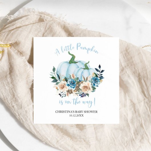Blue Pumpkin Floral Boy Baby Shower スタンダードカクテルナプキン