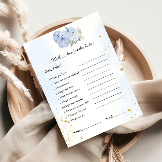 Blue Pumpkin wishes for the baby shower game Card 招待状