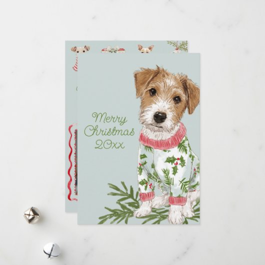 Blue Puppy in Pajamas Flat シーズンカード (正面/裏面インサイチュ)