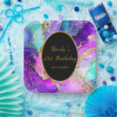 Blue, Purple and Gold Ink Birthday Party ペーパープレート (パーティー)
