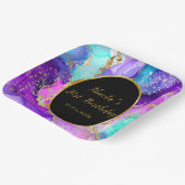 Blue, Purple and Gold Ink Birthday Party ペーパープレート (傾斜あり)