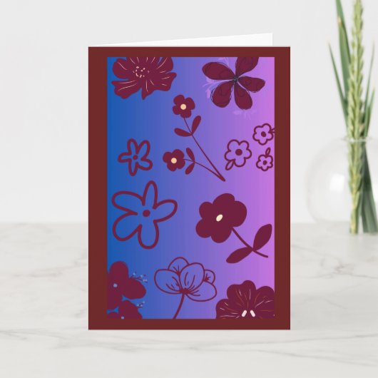 Blue Purple & Burgundy Floral Design  カード (正面)