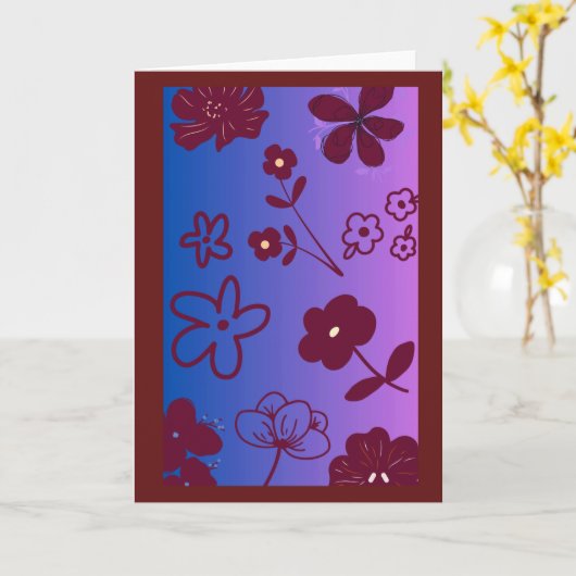 Blue Purple & Burgundy Floral Design  カード (黄色い花)
