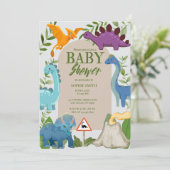 Blue, Purple Dinosaurs, Volcano T-Rex Baby Shower  招待状 (スタンド正面)