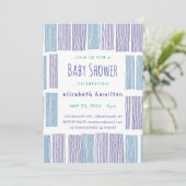 Blue & Purple Drawn Stripes Baby Shower Invitation 招待状 (スタンド正面)