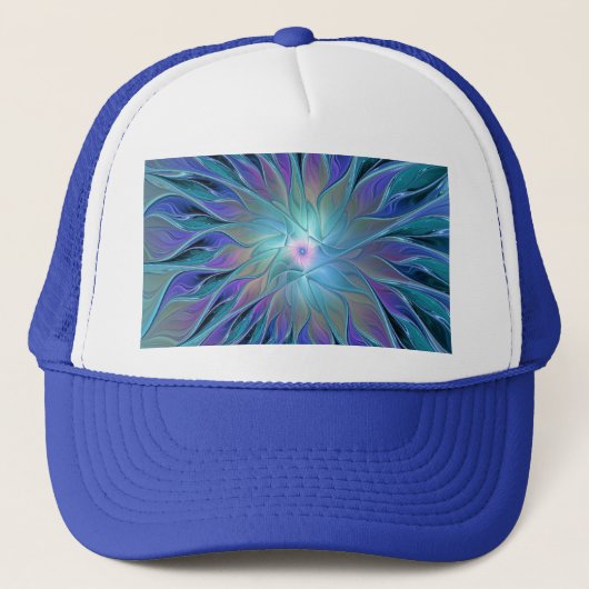 Blue Purple Flower Dream Abstract Fractal Art キャップ (正面)