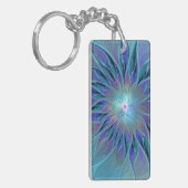 Blue Purple Flower Dream Abstract Fractal Art キーホルダー (正面左)