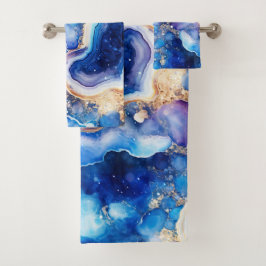 Blue Purple Geode Abstract with Beige Swirl Layers バスタオルセット