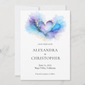 Blue Purple Gold Abstract Heart Save the Date (正面)