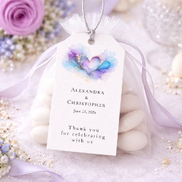 Blue Purple Gold Abstract Heart Wedding  ギフトタグ