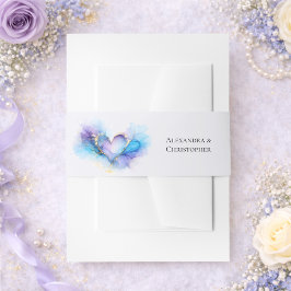 Blue Purple Gold Abstract Heart Wedding  招待状ベリーバンド