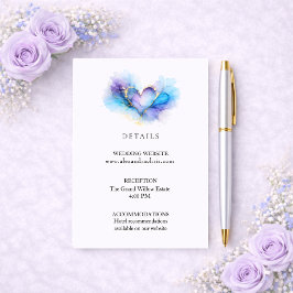 Blue Purple Gold Abstract Heart Wedding Details エンクロージャーカード