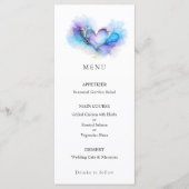 Blue Purple Gold Abstract Heart Wedding Menu メニュー (正面)