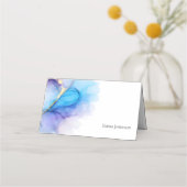 Blue Purple Gold Abstract Heart Wedding Place Card プレイスカード (正面)
