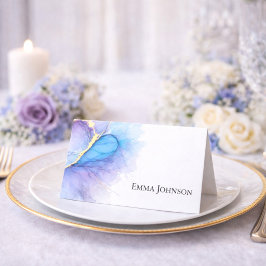 Blue Purple Gold Abstract Heart Wedding Place Card プレイスカード
