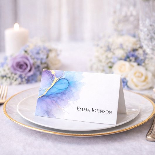 Blue Purple Gold Abstract Heart Wedding Place Card プレイスカード
