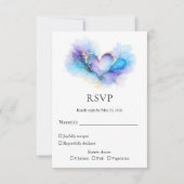 Blue Purple Gold Abstract Heart Wedding RSVP (正面)