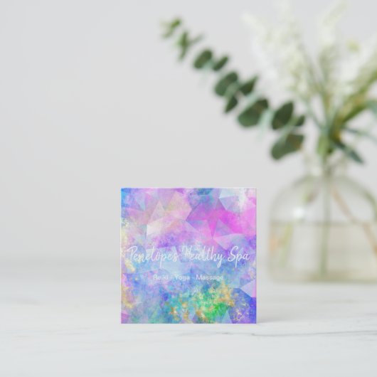 Blue Purple Gold Abstract Square Business Card スクエア名刺 (スタンド正面)