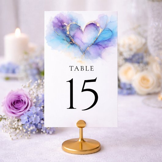 Blue Purple Gold Abstract Wedding Table Card テーブルナンバー