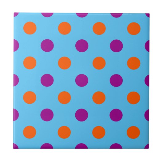 Blue Purple Orange Polka Dot Pattern タイル (正面)