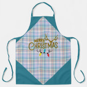 Blue Purple Pink Plaid Merry Christmas Lights エプロン (正面)