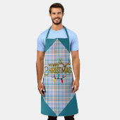 Blue Purple Pink Plaid Merry Christmas Lights エプロン (着用した状態)