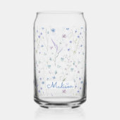 Blue Purple Pretty Wildflower Floral Pattern ガラス缶 (正面)
