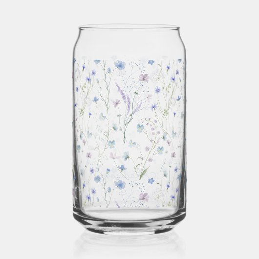 Blue Purple Pretty Wildflower Floral Pattern ガラス缶 (裏面)