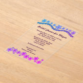 Blue & Purple Six Pedal Flowers Bridal Shower アクリル招待状 (レイダウン)