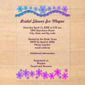 Blue & Purple Six Pedal Flowers Bridal Shower アクリル招待状 (正面)