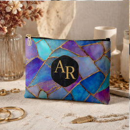 Blue Purple Turquoise Gold Abstract Mosaic アクセサリーポーチ