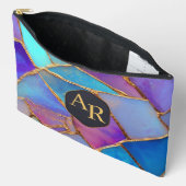 Blue Purple Turquoise Gold Abstract Mosaic アクセサリーポーチ (見開き)