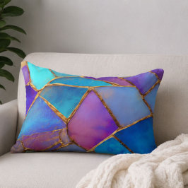 Blue Purple Turquoise Gold Abstract Mosaic アクセントクッション