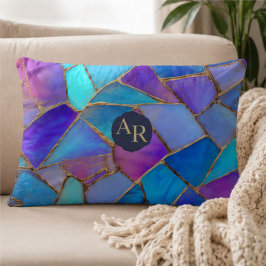 Blue Purple Turquoise Gold Abstract Mosaic アクセントクッション