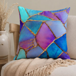 Blue Purple Turquoise Gold Abstract Mosaic クッション