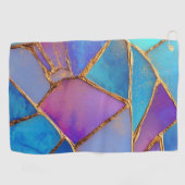 Blue Purple Turquoise  Gold Abstract Mosaic  ゴルフタオル (横)